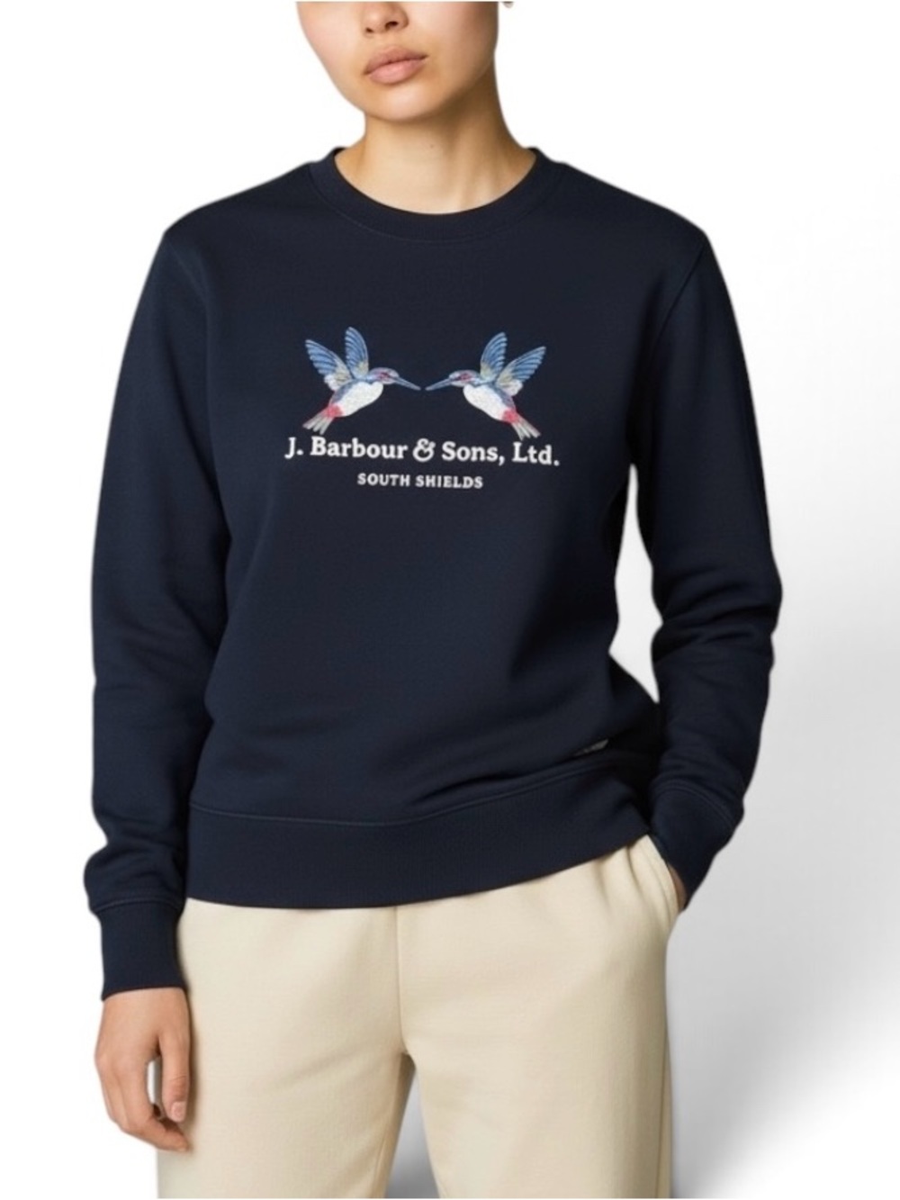 Barbour J. Barbour & Sons Ltd Women’s Navy Crewneck Summer Cabin Overlayer sz 4